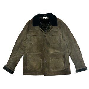 Barneys New York Mens Sheepskin Suede Jacket Brown Small